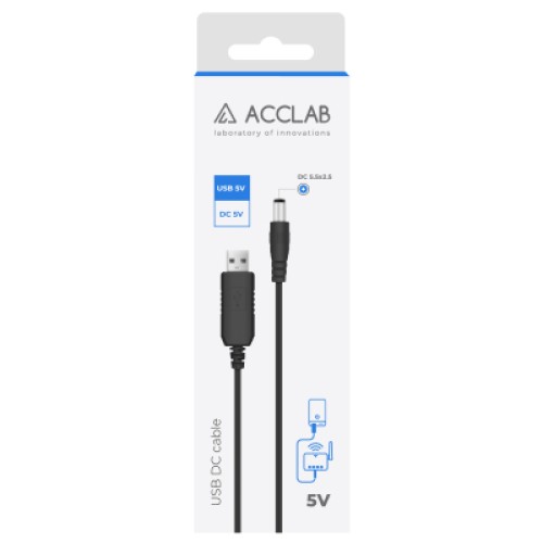 Кабель питания Piko Кабель живлення ACCLAB USB to DC, 5,5х2,5 мм, 5V, 1,5A (чорний) (1283126552823)