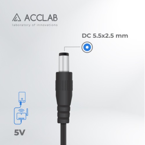 Кабель питания Piko Кабель живлення ACCLAB USB to DC, 5,5х2,5 мм, 5V, 1,5A (чорний) (1283126552823)
