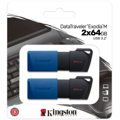 USB флеш накопитель Kingston 2x64GB DataTraveler Exodia M Black/Blue USB 3.2 (DTXM/64GB-2P)