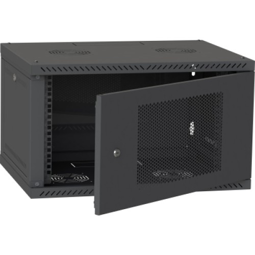 Шкаф настенный Ipcom 6U, 600*600, перфорированные дверца, RAL9005 (СН-6U-060х060-ДП-9005)