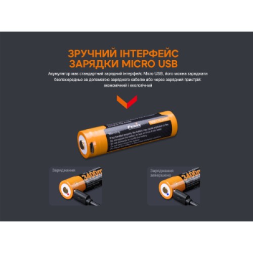 Аккумулятор Fenix 18650 3400 mAh micro usb зарядка (ARB-L18-3400U)