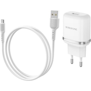 Зарядное устройство BOROFONE BA36A High speed single port QC3.0 charger set(Micro) White (BA36AMW)