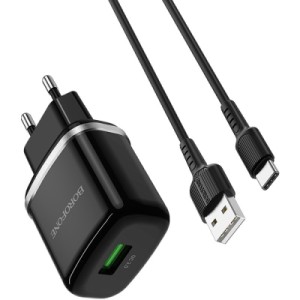 Зарядное устройство BOROFONE BA36A High speed single port QC3.0 charger set(Type-C) Black (BA36ACB)