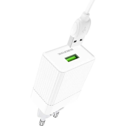 Зарядное устройство BOROFONE BA47A Mighty speed single port QC3.0 3A + Type-C cable White (BA47AMW)