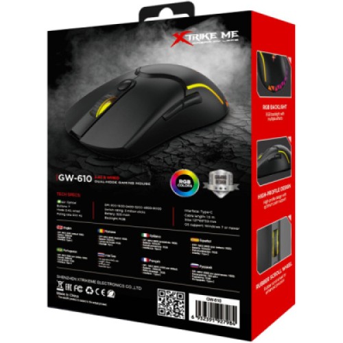 Мышка Xtrike ME GW-610 Wireless RGB Black (GW-610)
