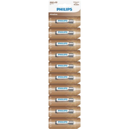 Батарейка Philips AАА Entry Alkaline, щелочная, лента 10 шт (LR03AL10S/10)