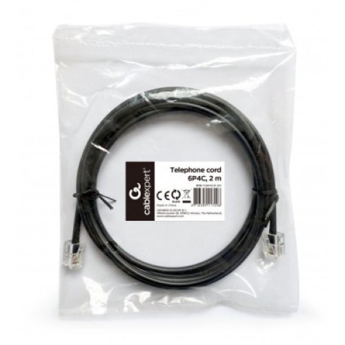 Патч-корд телефонный 2м RJ11 (6P4C) black Cablexpert (TC6P4CR-2M)