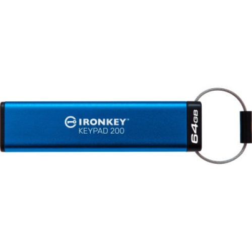 USB флеш накопитель Kingston 64GB IronKey Keypad 200 AES-256 Encrypted Blue USB 3.2 (IKKP200/64GB)