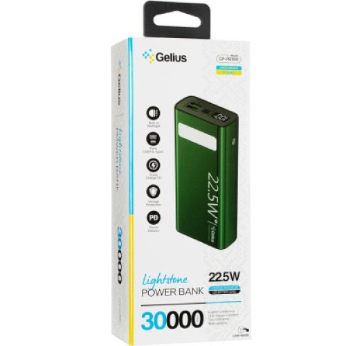 Батарея универсальная Gelius Lightstone GP-PB300 30000mAh QC+PD (22.5W) Green (00000090465)
