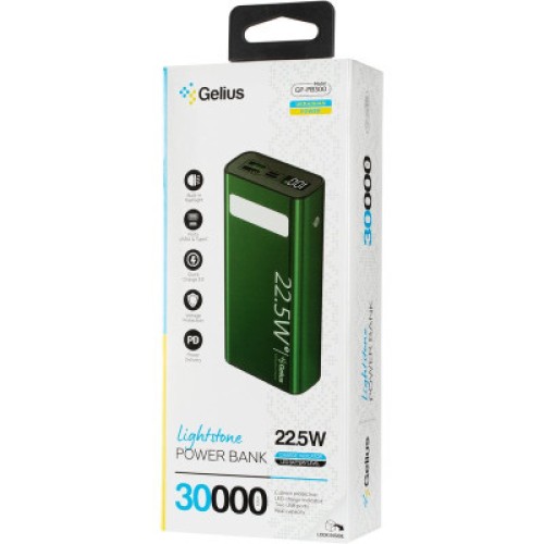 Батарея универсальная Gelius Lightstone GP-PB300 30000mAh QC+PD (22.5W) Green (00000090465)