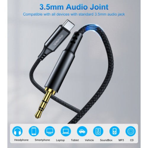 Переходник USB-C to jack 3.5mm stereo audio (CDLA) 2.0m Choetech (AUX008-BK)