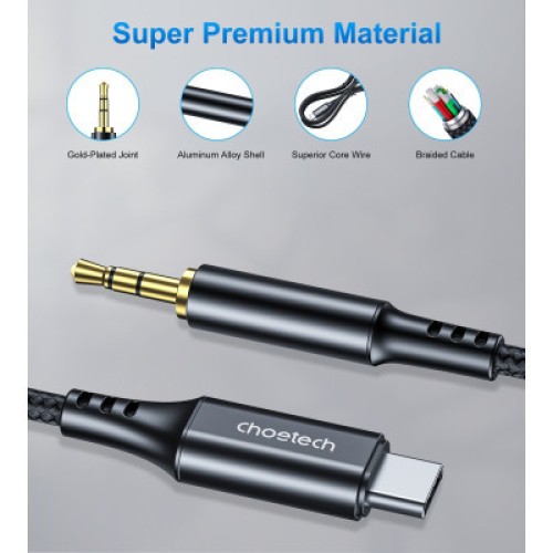Переходник USB-C to jack 3.5mm stereo audio (CDLA) 2.0m Choetech (AUX008-BK)