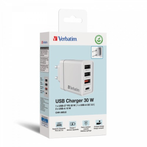 Зарядное устройство Verbatim USB 30W PD3.0 4-ports white (49701)