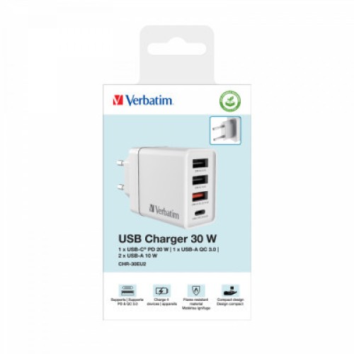 Зарядное устройство Verbatim USB 30W PD3.0 4-ports white (49701)