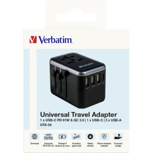 Зарядное устройство Verbatim UTA-04 PD61W (3xUSB-A/2xUSB-C) (49546)