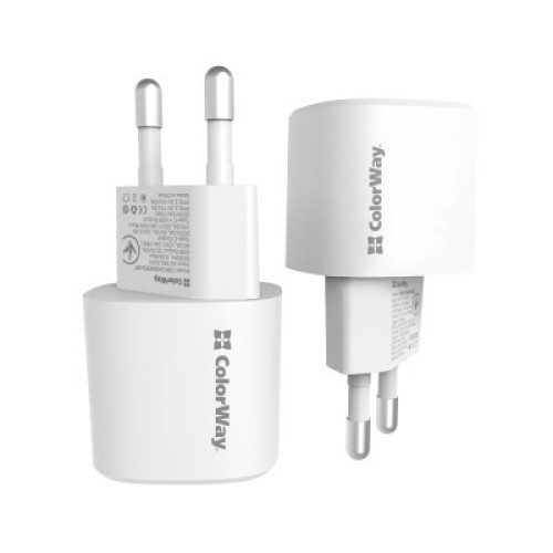 Зарядное устройство ColorWay GaN PD Port USB PPS (Type-C PD + USB QC3.0) (33W) white (CW-CHS043PD-WT)