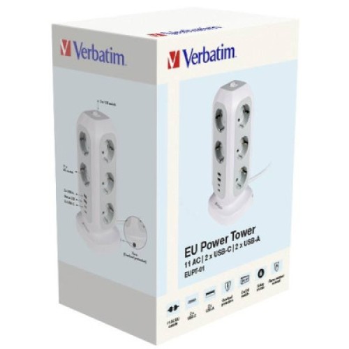 Сетевой фильтр питания Verbatim 11 розеток, 2 x USB-C та 2 x USB-A (49547)