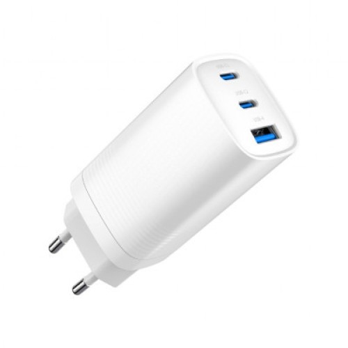 Зарядное устройство Gembird USB-A + 2xType-C (PD18W + QC3.0 27W) white (TA-UC-PDQC65-01-W)