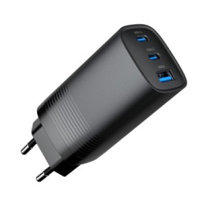 Зарядное устройство Gembird USB-A + 2xType-C (PD18W + QC3.0 27W) black (TA-UC-PDQC65-01-BK)