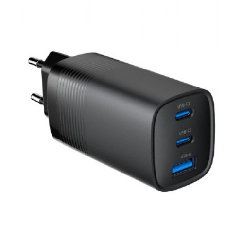 Зарядное устройство Gembird USB-A + 2xType-C (PD18W + QC3.0 27W) black (TA-UC-PDQC65-01-BK)