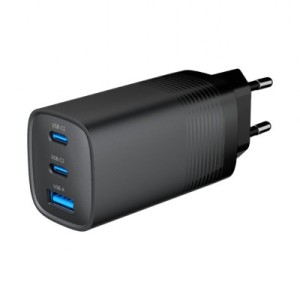 Зарядное устройство Gembird USB-A + 2xType-C (PD18W + QC3.0 27W) black (TA-UC-PDQC65-01-BK)