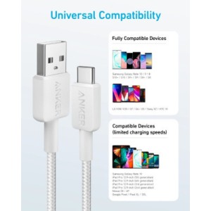 Дата кабель USB 2.0 AM to Type-C 0.9m 322 White Anker (A81H5H21/A81H5G21)