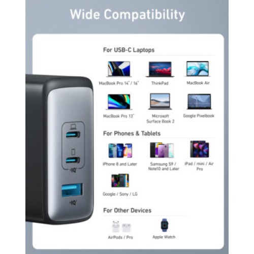Зарядное устройство Anker PowerPort 736 Nano II - 100W 2xUSB-C PD 1xPIQ GaN Black (A2145G11)