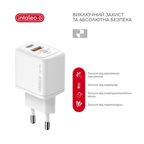 Зарядное устройство Intaleo 30W GAN USB-C PD+USB-A QC 3.0 white (1283126578274)