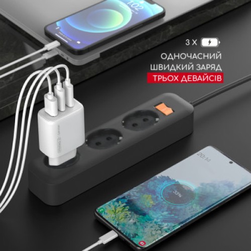 Зарядное устройство Intaleo 65W GAN 2USB-C PD+USB-A QC 3.0 white (1283126559525)