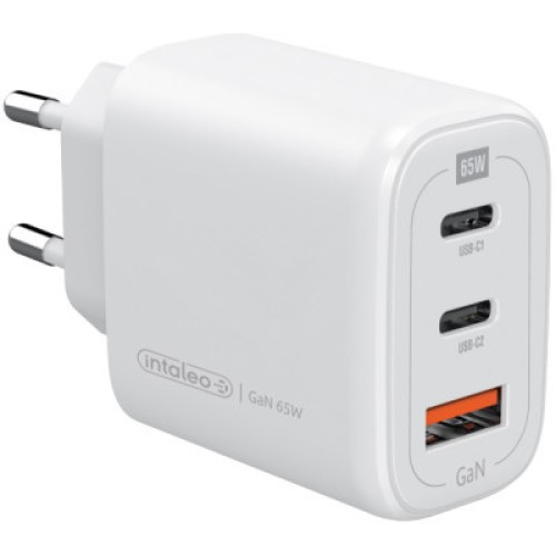 Зарядное устройство Intaleo 65W GAN 2USB-C PD+USB-A QC 3.0 white (1283126559525)