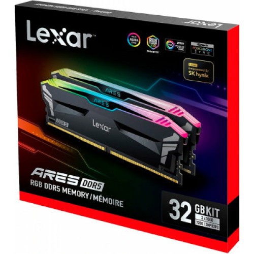 Модуль памяти для компьютера DDR5 32GB (2x16GB) 7200 MHz Ares RGB Black Lexar (LD5U16G72C34LA-RGD)
