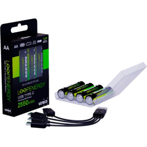 Аккумулятор Verico AA USB Type-C 1700mAh 1.5V Li-ion * 4 (LoopEnergy) (1UDBT-A1WEAC-NN)