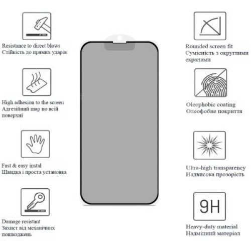 Стекло защитное Drobak Matte Ceramics Anty Spy Apple iPhone 15 Pro Max (292927)