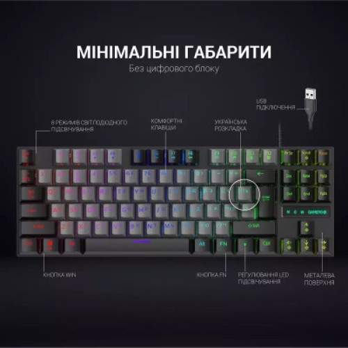 Клавиатура GamePro MK100B Blue Switch LED USB Black (MK100B)