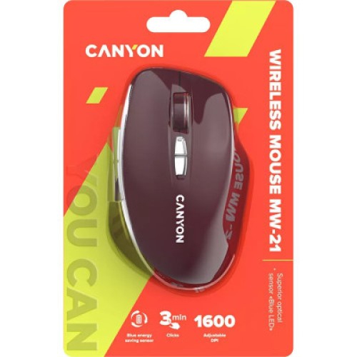 Мышка Canyon MW-21 Wireless Blue LED Burgundy (CNS-CMSW21BR)