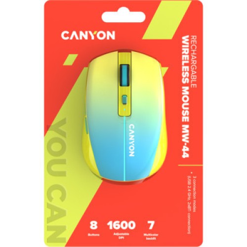 Мышка Canyon MW-44 LED Rechargeable Wireless/Bluetooth Yellow Blue (CNS-CMSW44UA)