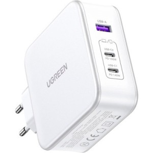 Зарядний пристрій Ugreen 3xUSB 140W GaN (2хUSB-C+USB-A) CD289 with C to C Cable 1.5 м White (15339)