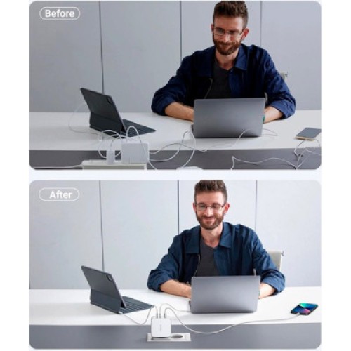 Зарядное устройство Ugreen 3xUSB 140W GaN (2хUSB-C+USB-A) CD289 with C to C Cable 1.5 м White (15339) Зарядное устройство Ugreen 3xUSB 140W GaN (2хUSB-C+USB-A) CD289 with C to C Cable 1.5 м White (15339)