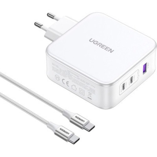 Зарядное устройство Ugreen 3xUSB 140W GaN (2хUSB-C+USB-A) CD289 with C to C Cable 1.5 м White (15339) Зарядное устройство Ugreen 3xUSB 140W GaN (2хUSB-C+USB-A) CD289 with C to C Cable 1.5 м White (15339)
