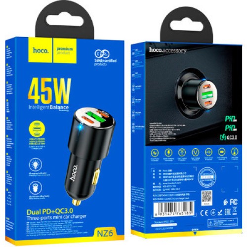 Зарядное устройство HOCO NZ6 2xType-C, USB-A Black (6931474765185)
