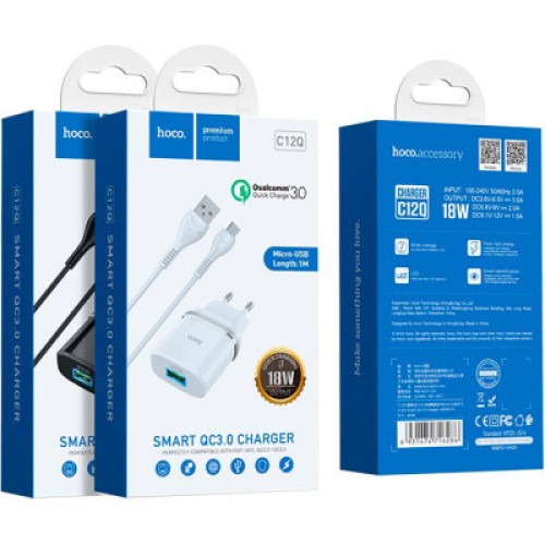 Зарядное устройство HOCO C12Q Smart QC3.0 charger set(Micro) White (6931474716286)