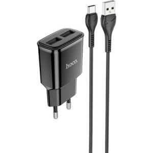 Зарядное устройство HOCO C88A Star round dual port charger set(Type-C) Black (6931474749543)