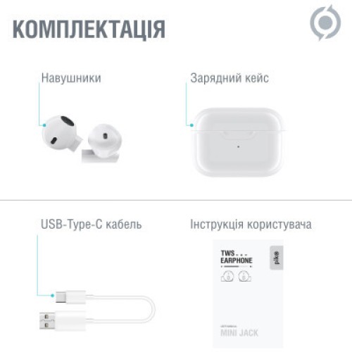 Наушники Piko TWS-MiniJack White (1283126583407)