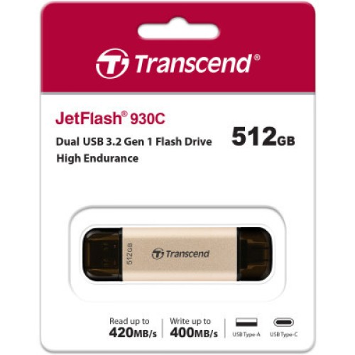 USB флеш накопитель Transcend 512GB JetFlash 930C Gold-Black USB 3.2/Type-C (TS512GJF930C)