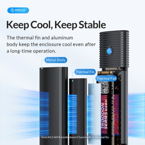 Карман внешний Orico USB3.2 Gen2 USB-C M.2 NVMe/NGFF(SATA) Dual Protocol SSD (HC380503)