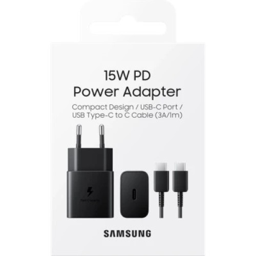 Зарядное устройство Samsung USB-С 15W Black + Cable USB-C 1m (EP-T1510XBEGEU)