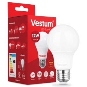 Лампочка Vestum A60 12W 3000K 220V E27 (1-VS-1104)