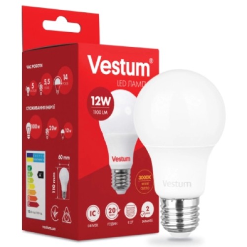 Лампочка Vestum A60 12W 3000K 220V E27 (1-VS-1104)