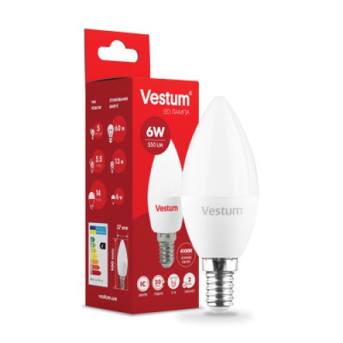 Лампочка Vestum C37 6W 4100K 220V E14 (1-VS-1303)