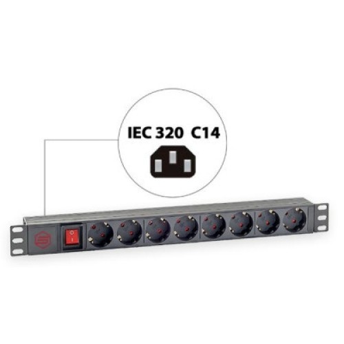 Силовой блок 19" 1U 8xSchuko, вимикач, С14 Kingda (KD-PDU-GM-1U-P8-C14)